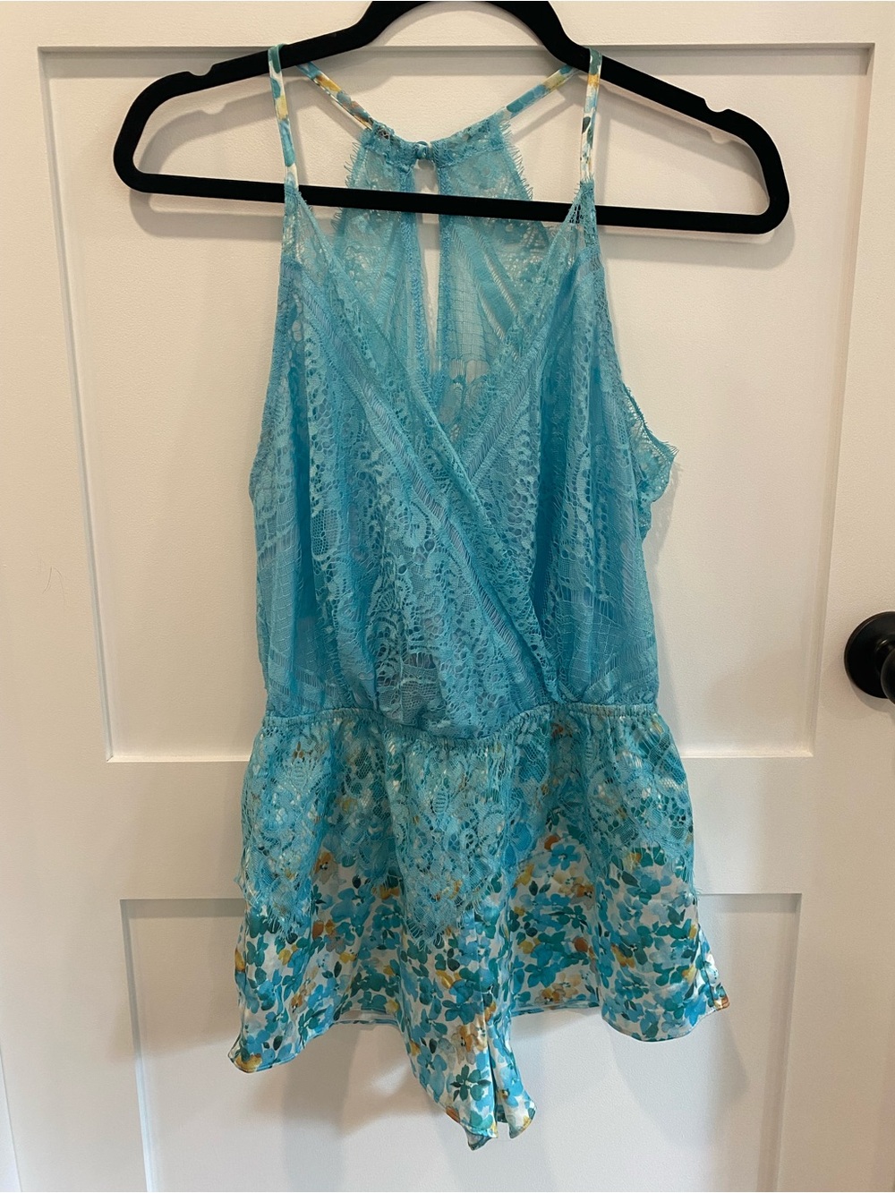 LULUS Turquoise Lace Lingerie Romper